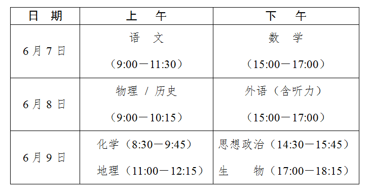 高考是每年的几月几号 全国各省2023年高考时间表安排